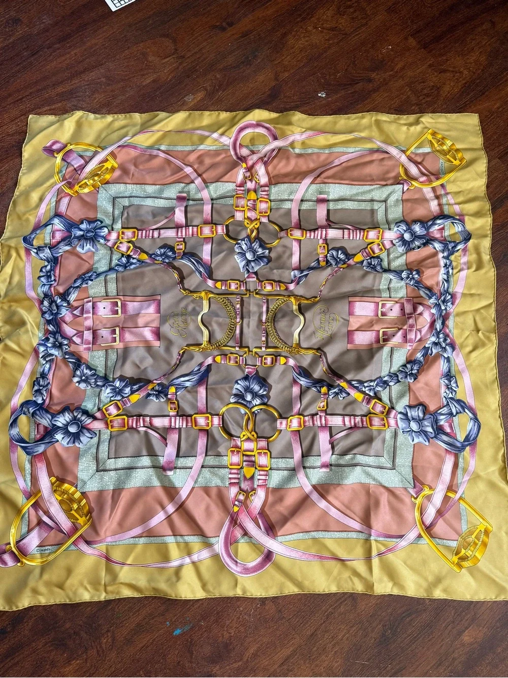 Hermes Pink, Yellow and Peach Silk Scarf Detail - Picture 3 of 5